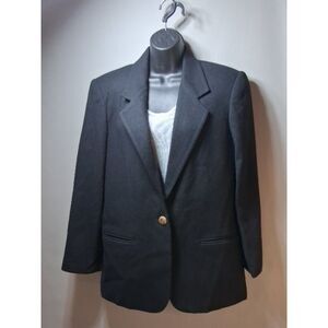 Sag Harbor Wool Blazer Sz 10 Black Crest Button VTG 90s Y2K Preppy Dark Academia